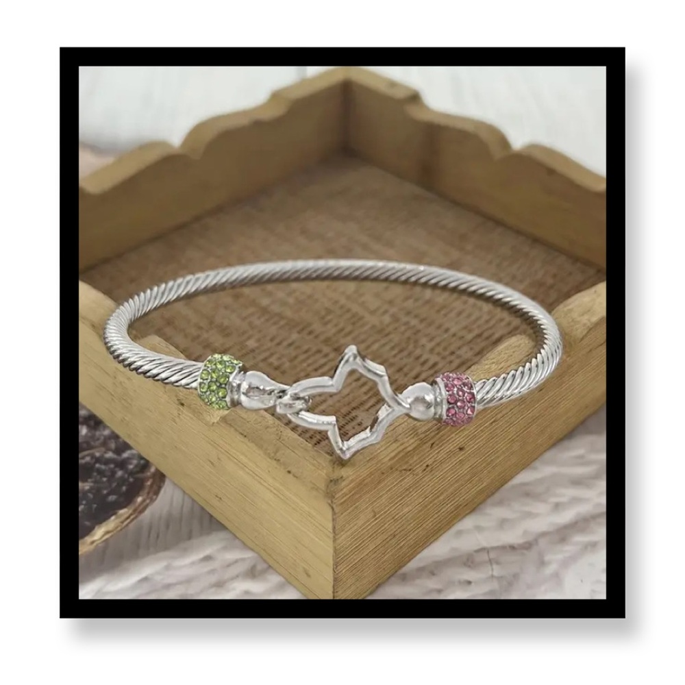 (New in package) AKA Silver Bracelet with Green and Pink Accents